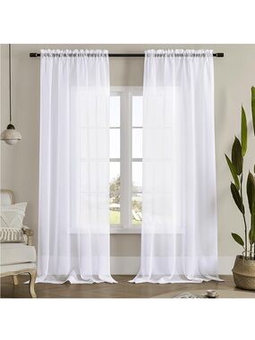 White Sheer Rod-Pocket Curtain Panels -
